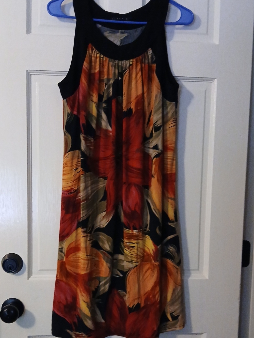 Tiana B. Black Midi Dress with Red and Orange Floral Print